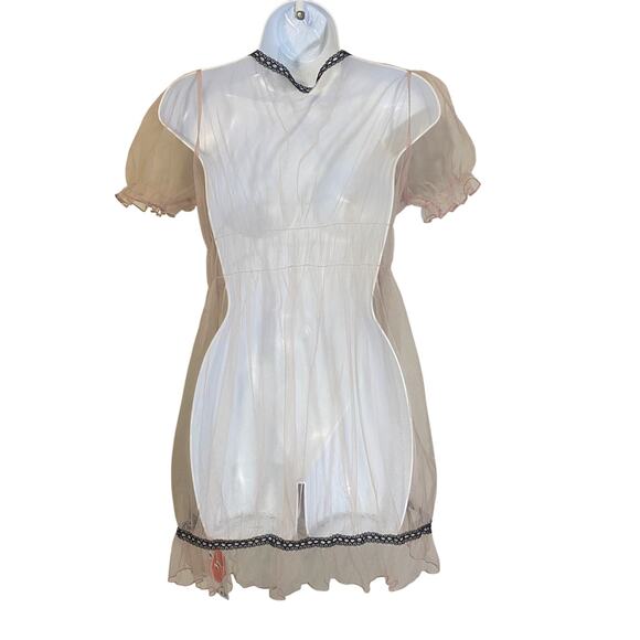 Cider NWT Mesh Tulle Lace Mini Dress Babydoll Sheer Light Pink Coquette Sz XS - Picture 12 of 12